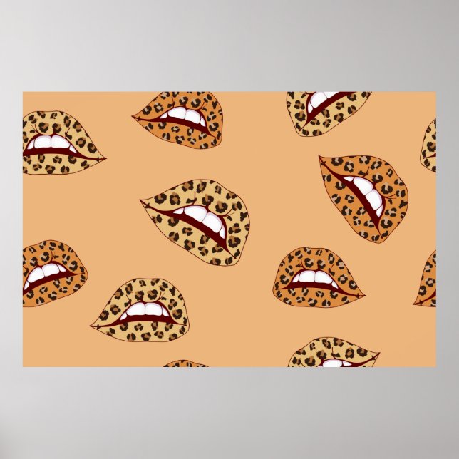 Leopard Drucklippen nahtlos Muster, Geparden Lippe Poster (Vorne)
