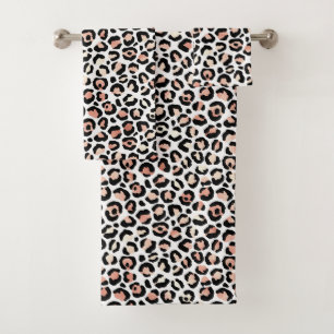 Leopard Druckmuster Schwarz Schwarz-weiß Chic Badhandtuch Set