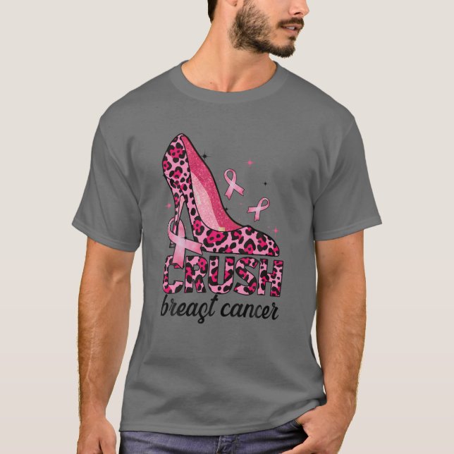 Leopard druckte Brustkrebs-Awars mit hoher Ferse T-Shirt (Vorderseite)