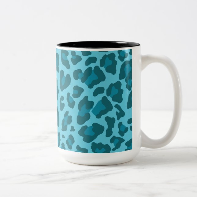 Leopard Drucktöne von Blau Zweifarbige Tasse (Rechts)