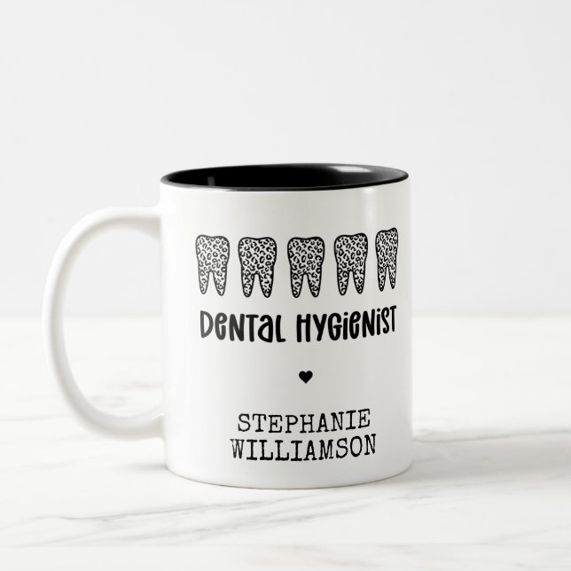 Leopard-Druckzähne für Dentalhygiene Zweifarbige Tasse (Links)