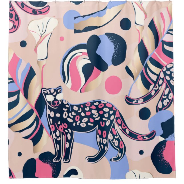 Leopard Dschungel: Moderne Blumenbilder. Duschvorhang (Vorderseite)