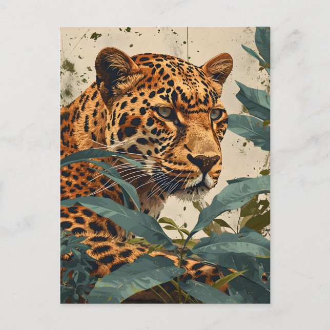 Leopard Dschungel: Vintage Postkarte (Vorderseite)