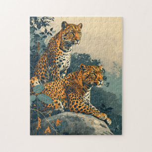 Leopard Dschungel: Vintage Postkarte Puzzle
