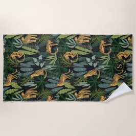 Leopard Dschungel Wald Illustration Nahtloser Zoll Strandtuch