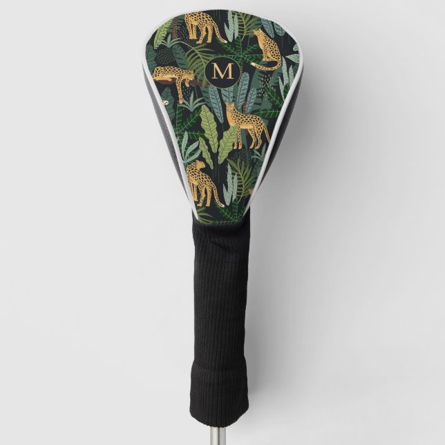 Leopard-Dschungel-Wald-Illustration Nahtloses Must Golf Headcover (Vorderseite)
