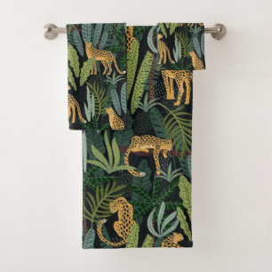 Leopard-Dschungelwald-Illustration Nahtlos  Badhandtuch Set