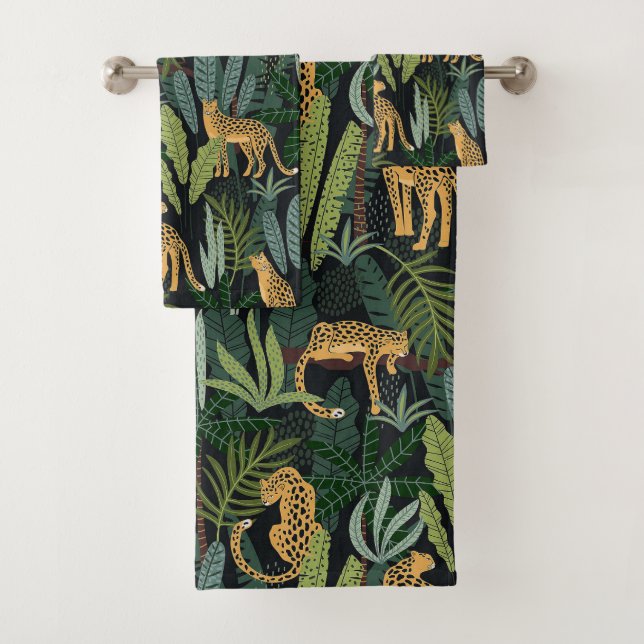 Leopard-Dschungelwald-Illustration Nahtlos  Badhandtuch Set (Insitu)