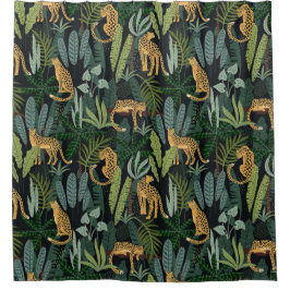 Leopard-Dschungelwald-Illustration Nahtlos  Duschvorhang