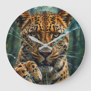 Leopard durchbrechen große wanduhr