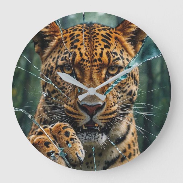 Leopard durchbrechen große wanduhr (Vorderseite)