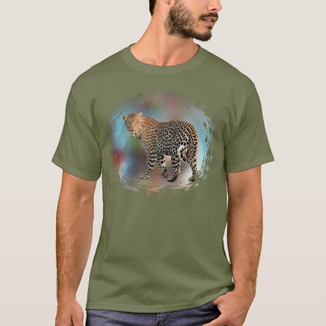 Leopard Elegante Modern Fatigue Green Template T-Shirt (Vorderseite)