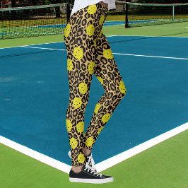 Leopard Exotic Animal Print Yellow Pickleball Leggings