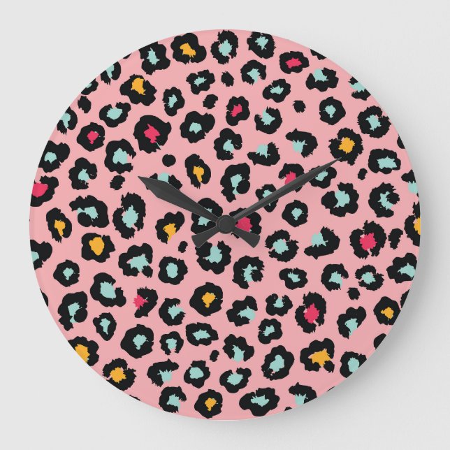 Leopard Exotic: farbenfroher Nahtloser Spaß. Große Wanduhr (Vorderseite)