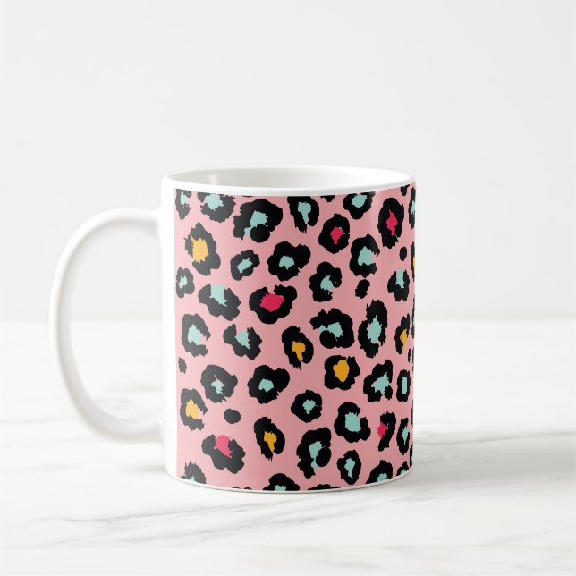 Leopard Exotic: farbenfroher Nahtloser Spaß. Kaffeetasse (Links)