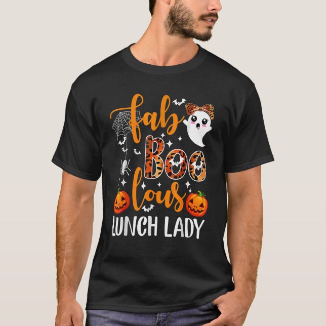 Leopard Fab Boo Lous Lunch Lady Team Teacher Hallo T-Shirt (Vorderseite)