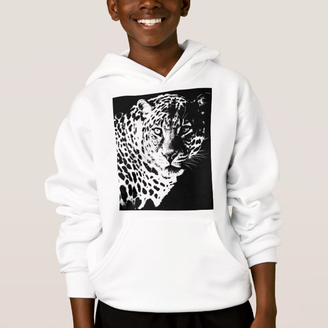 Leopard Face Boys Kleidung Mode Weiß Hoodie (Vorderseite)