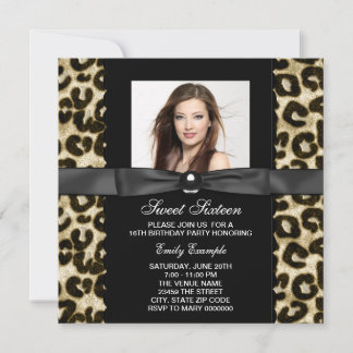 Leopard Foto Sweet 16 Geburtstagsparty Einladung
