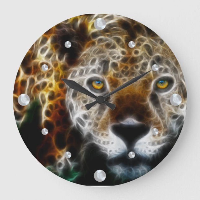Leopard Fraktal Wall Clock Große Wanduhr (Vorderseite)