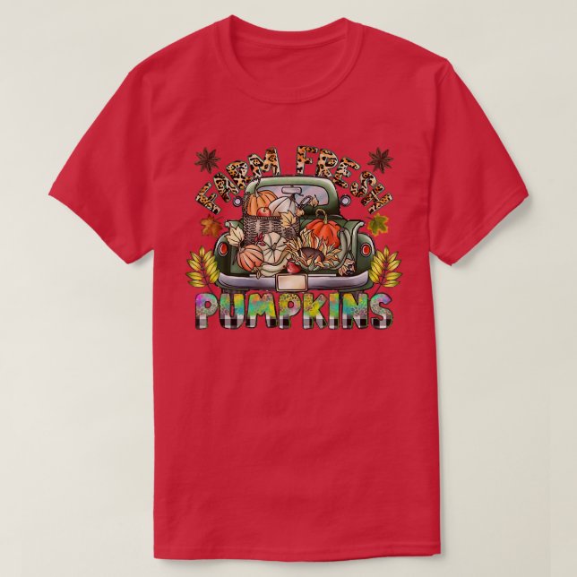 Leopard Fresh Pumpkins, glücklicher Halloween Pump T-Shirt (Design vorne)