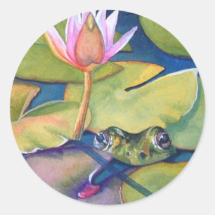 Leopard Frog Lily Pads Lotus Blume Runder Aufkleber