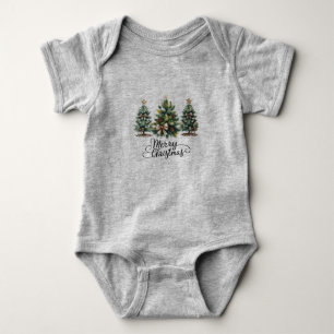 Leopard Frohe Weihnachten Baum Kokette Schleife Xm Baby Strampler