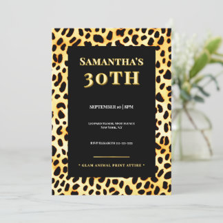 Leopard fur 30th Birthday Invitation Gold Black Einladung