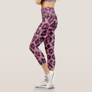 Leopard Fur Animal Print Fun Muster Fun Rosa Capri Leggings