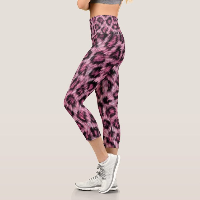 Leopard Fur Animal Print Fun Muster Fun Rosa Capri Leggings (Links)
