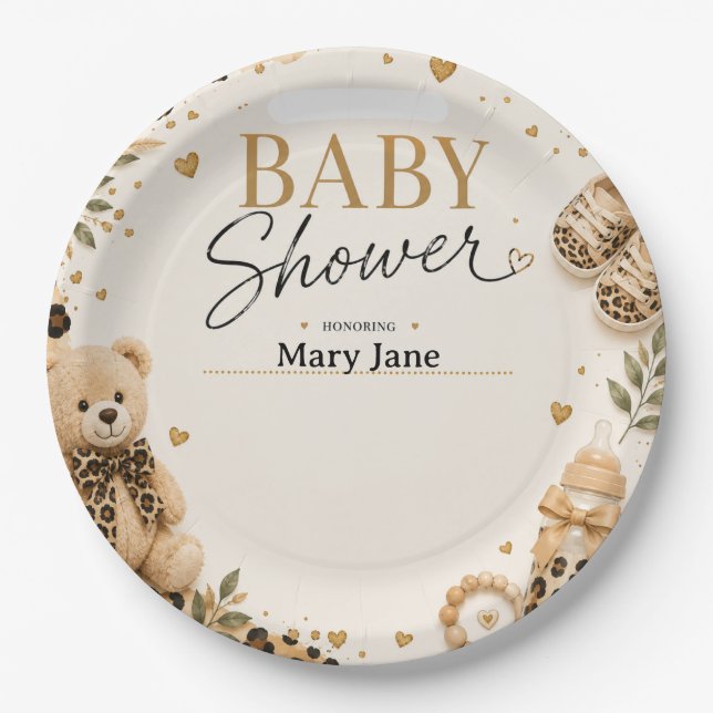 Leopard für Baby Shower Pappteller (Vorderseite)