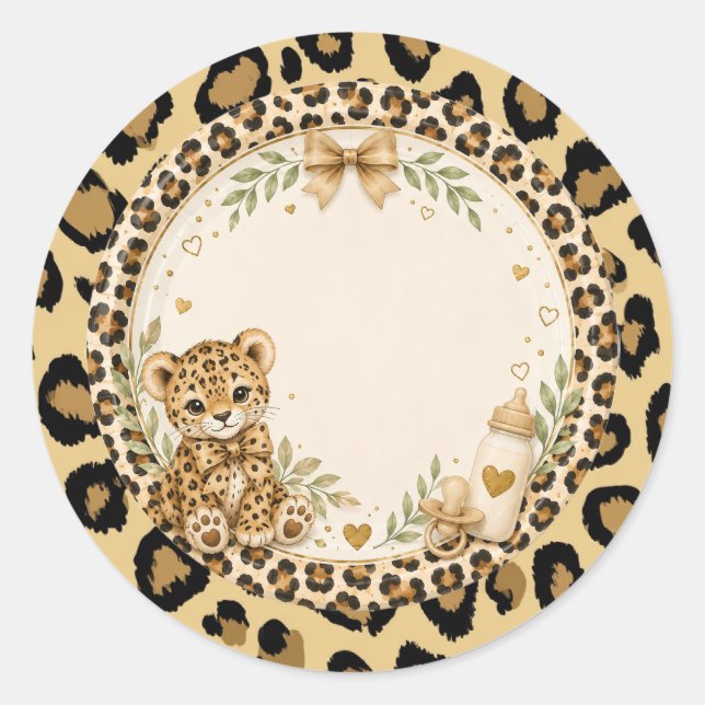 Leopard für Babyparty Runder Aufkleber (Vorderseite)