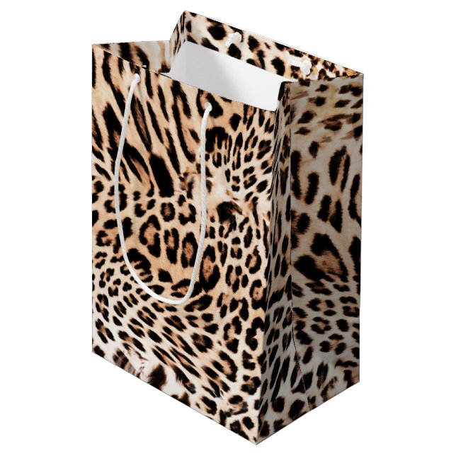Leopard Fur Print Mittlere Geschenktüte (Vorderseite Schrägansicht)