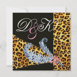 LEOPARD FUR RIBBON UND DIAMOND FEATHERS MONOGRAM EINLADUNG