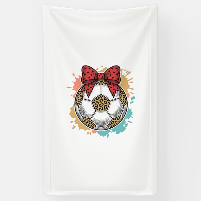 Leopard Fußball Bow Vintage Gravur Shirt Design_ Banner (Vertikal)