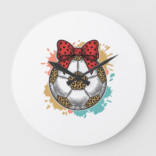 Leopard Fußball Bow Vintage Gravur Shirt Design_ Große Wanduhr