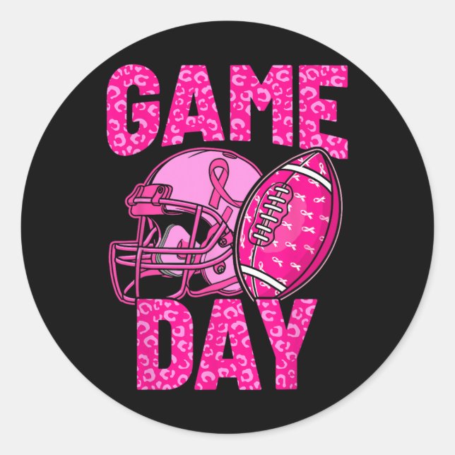 Leopard Game Day Pink American Football Tackle Bre Runder Aufkleber (Vorderseite)