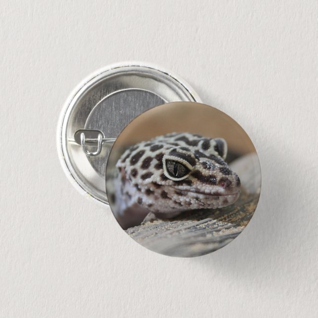 Leopard Gecko Eyes Mouth Face Nah Button (Vorne & Hinten)