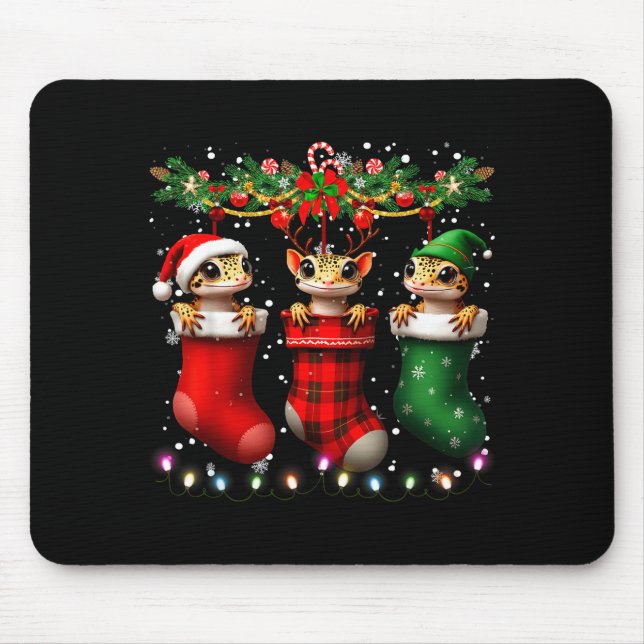 Leopard Gecko In Christmas Socks Lights Leopard Ge Mousepad (Vorne)