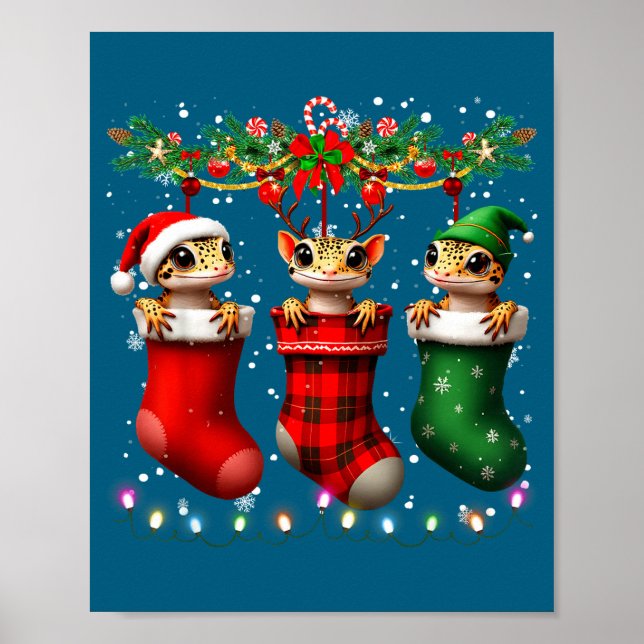Leopard Gecko In Christmas Socks Lights Leopard Ge Poster (Vorne)