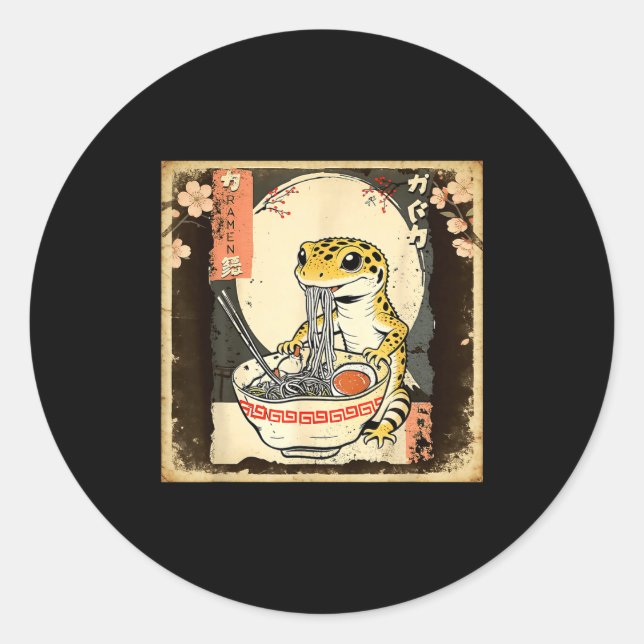 Leopard Gecko Lizard Ramen Crested Gecko Japanese  Runder Aufkleber (Vorderseite)