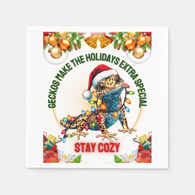 Leopard Gecko Lizard Weihnachtshut Xmas Serviette (Vorderseite)