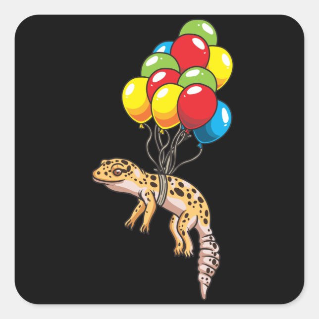 Leopard Gecko mit Balloons Geschenk Quadratischer Aufkleber (Vorderseite)