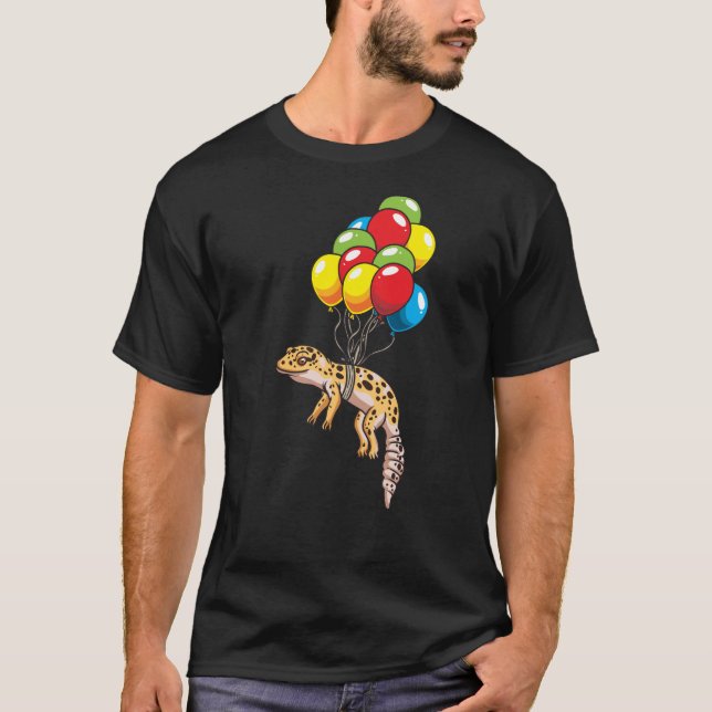 Leopard Gecko mit Balloons Geschenk T-Shirt (Vorderseite)