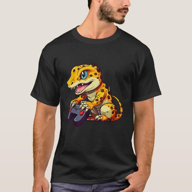 Leopard Gecko Playing Video Game Lizard & Reptiles T-Shirt (Vorderseite)