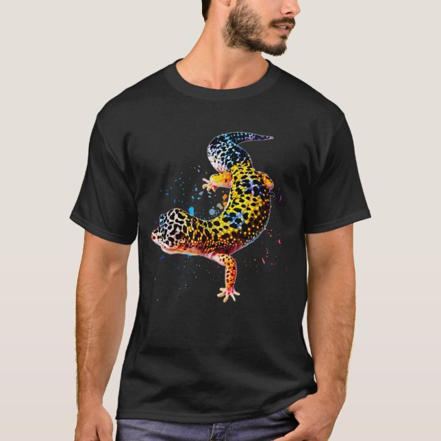 Leopard Gecko Wasserfarben Reptil T-Shirt (Vorderseite)