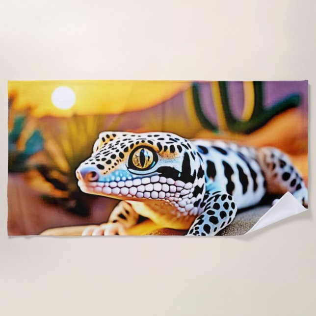 Leopard Gecko Wüstendesign Strandtuch (Vorderseite)