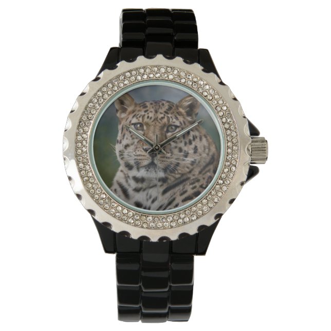 Leopard Gedanken aufpassen Armbanduhr (Vorderseite)
