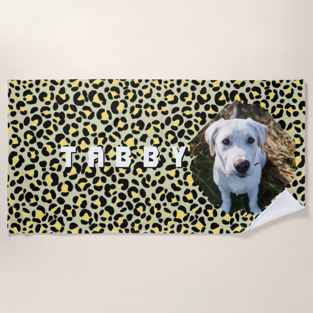 Leopard Gelbschwarzer Foto Personalisiert Strandtuch (Vorderseite)