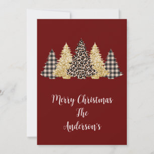Leopard Gepard Büffel Karo Weihnachtsbäume Karte
