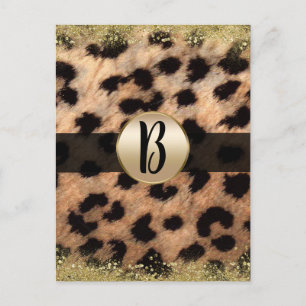 Leopard Gepard Gold Glitter Monogramm Flyer Mailer Ankündigungspostkarte